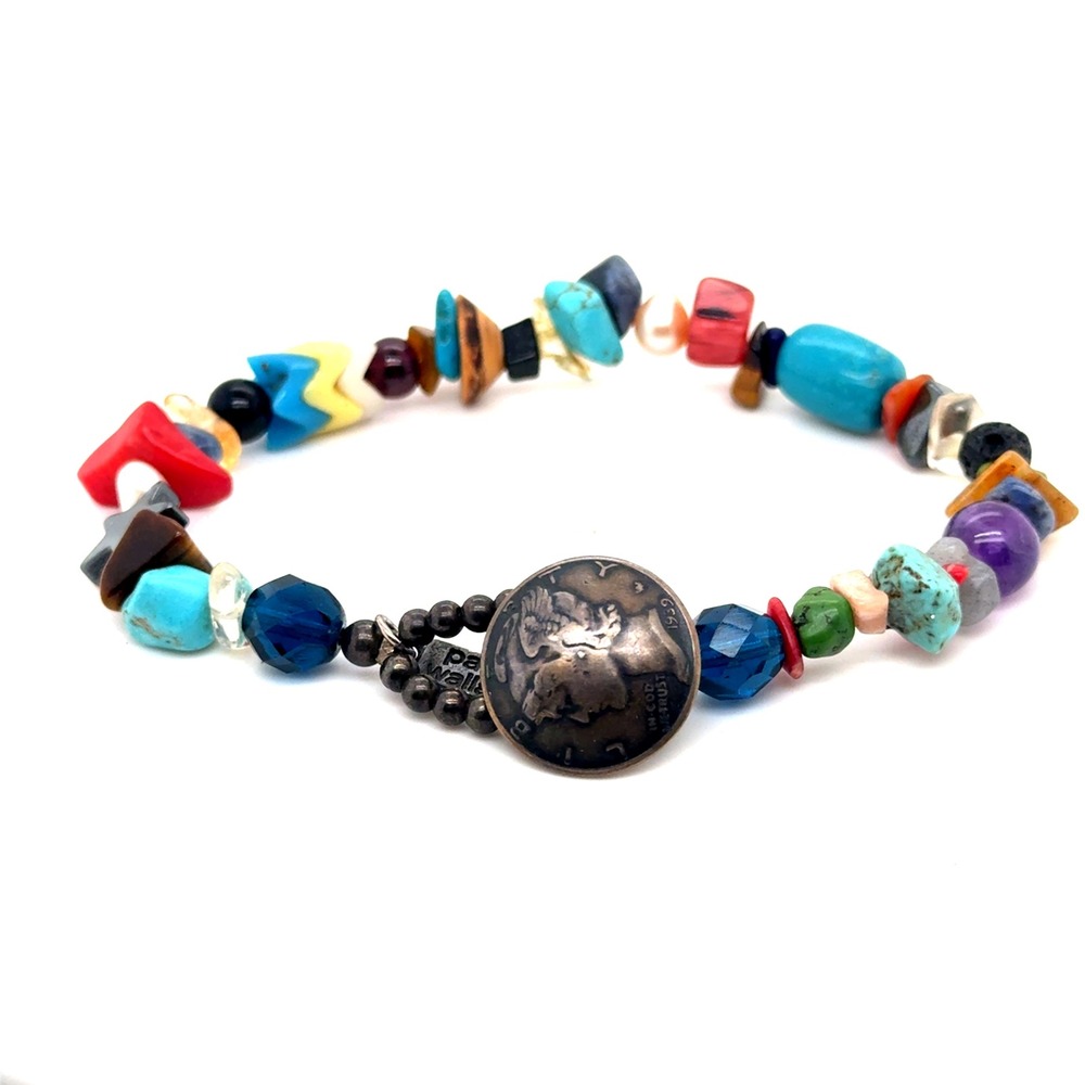 Paige Wallace Designs Multi-Stone Beaded Bracelet 1939 Liberty Coin Toggle 8"